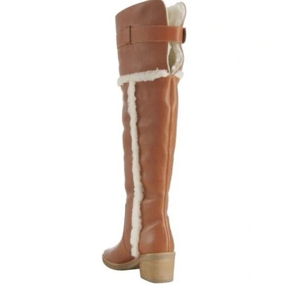 Michael Kors Casey Over The Knee Boots Leather Shearling Lined Buckle Heeled - Picture 2 of 14